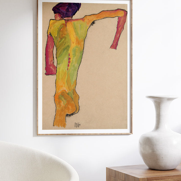 Egon Schiele Art Poster - Male Nude, Propping Himself Up