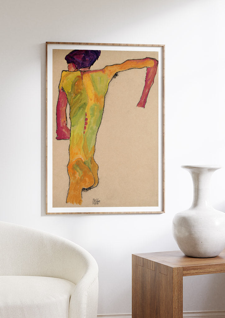 Egon Schiele Art Poster - Male Nude, Propping Himself Up