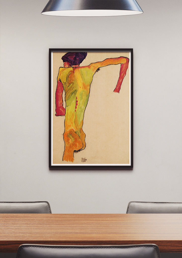 Egon Schiele Art Poster - Male Nude, Propping Himself Up