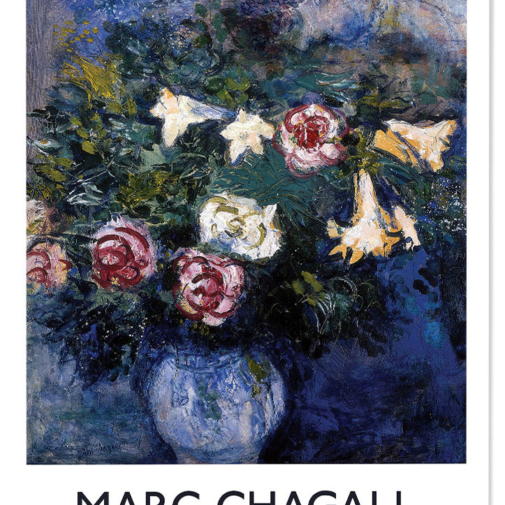 Chagall print Leaning over flowers, floral still life painting