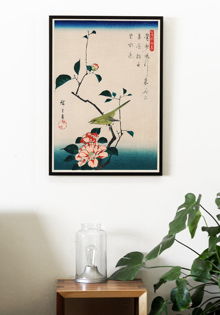 Utagawa Hiroshige Art Print - Camellia and Nightingale