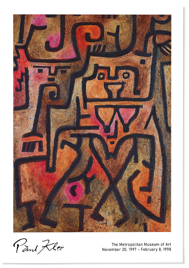 Abstract art exhibition poster featuring Paul Klee's 'Forest Witches' painting.