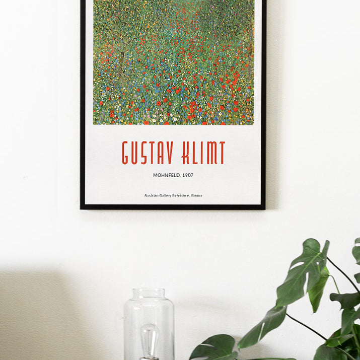 Gustav Klimt poster featuring his artwork 'Mohnfeld' from 1907.