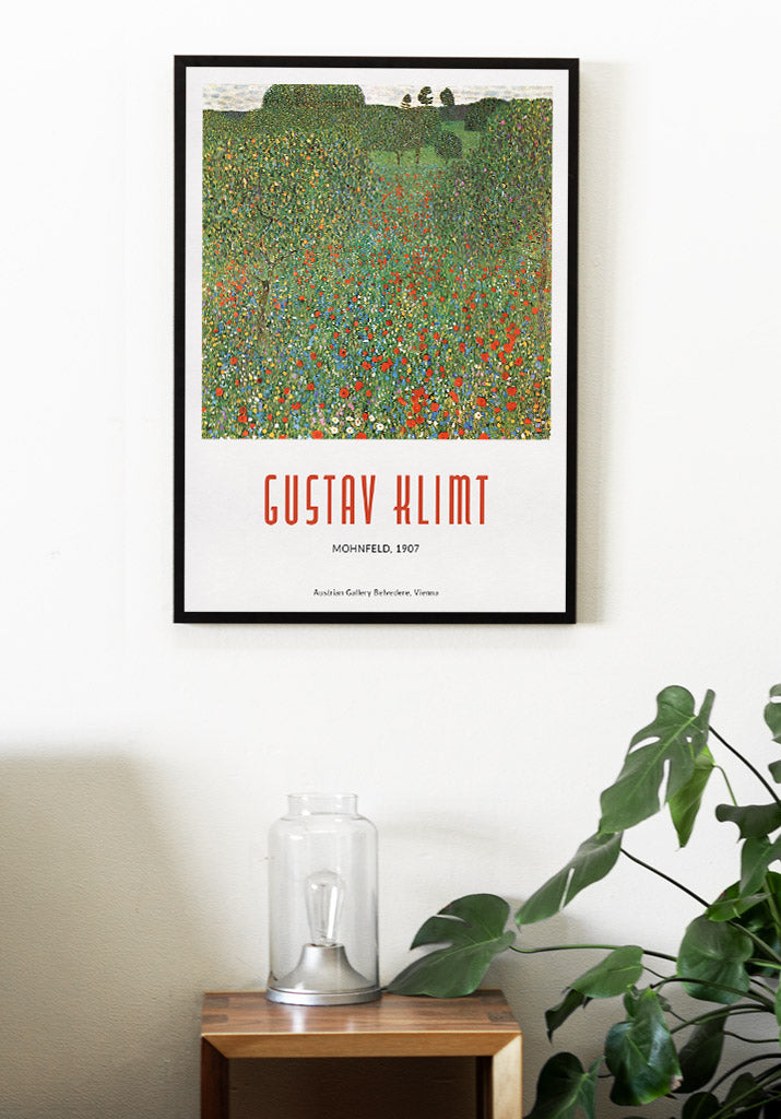 Gustav Klimt poster featuring his artwork 'Mohnfeld' from 1907.