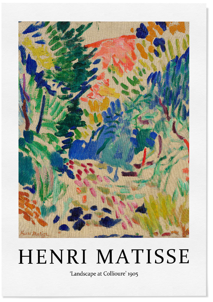 Henri Matisse art poster, featuring his famous painting 'Landscape at Collioure'.