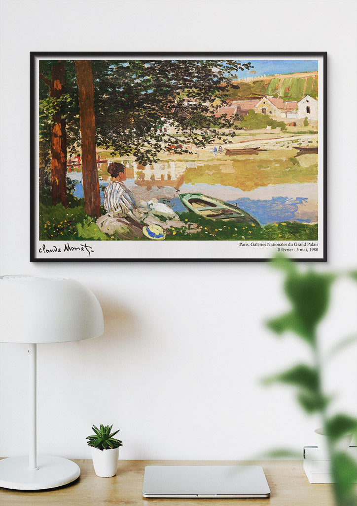 A beautiful Monet exhibition poster showing his painting 'On the Bank of the Seine, Bennecourt'.