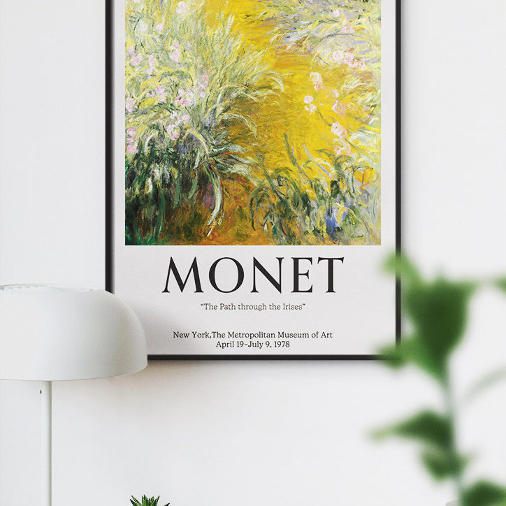 Claude Monet art poster featuring his painting 'Path through the Irises'.
