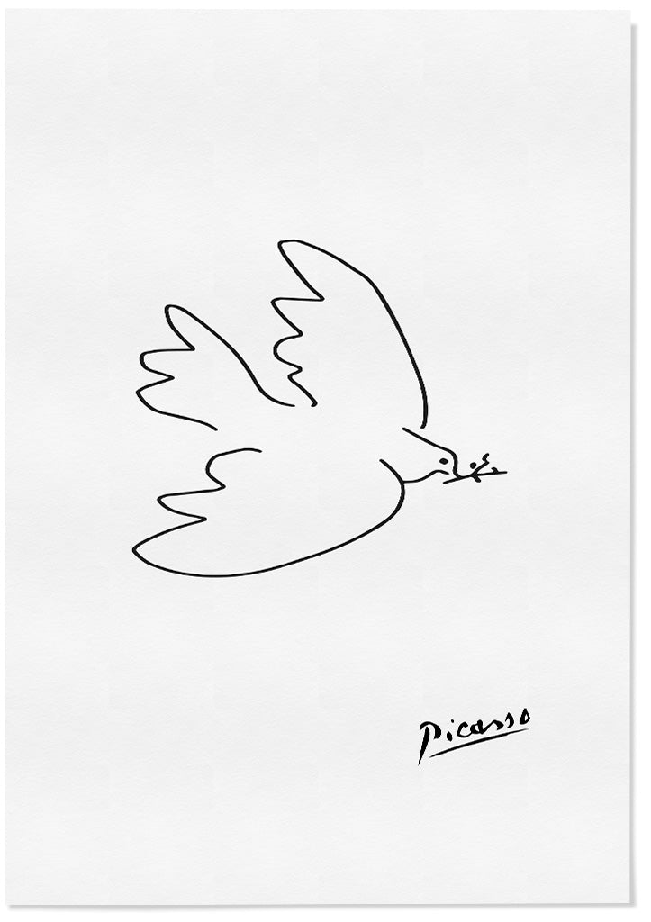 Pablo Picasso art poster showing his drawing the 'Dove of Peace'.