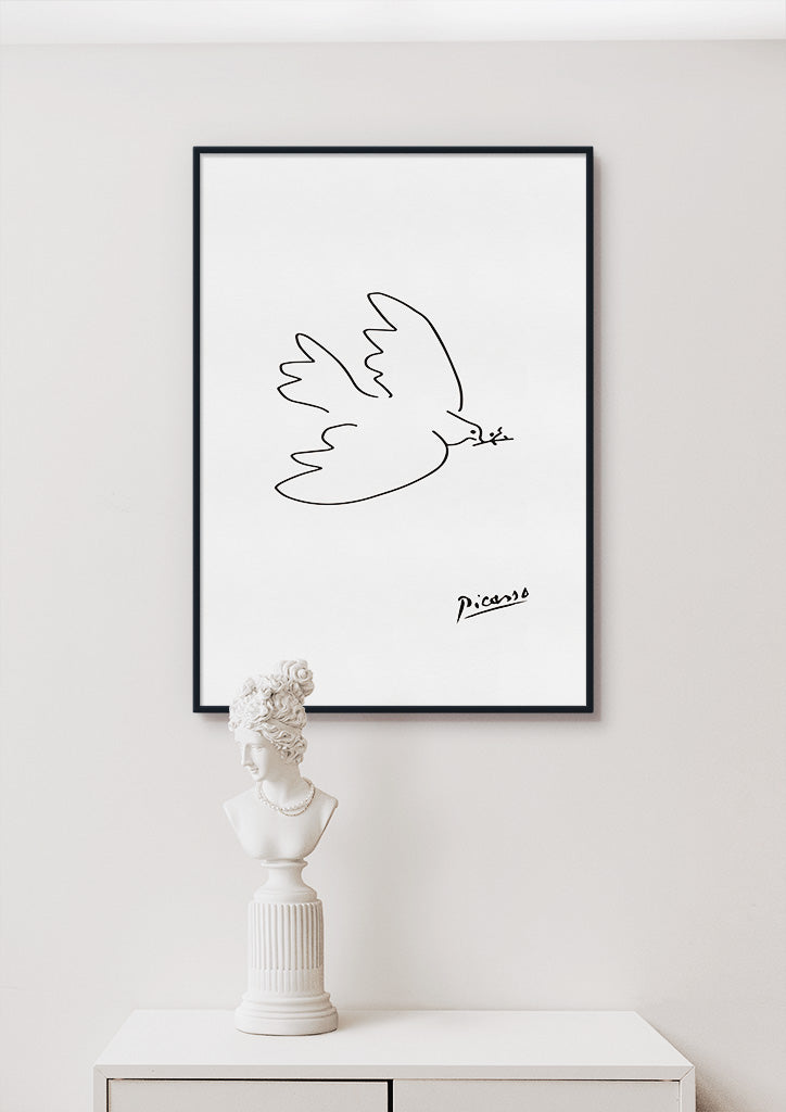 Pablo Picasso art poster showing his drawing the 'Dove of Peace'.