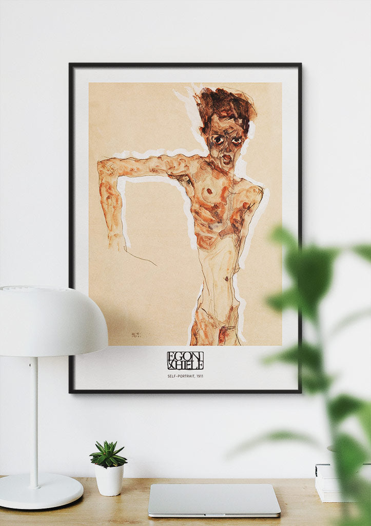 Egon Schiele Art Print - Naked Man, Self-Portrait