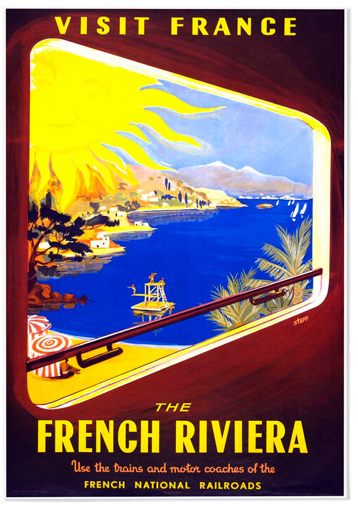 Vintage French Riviera Travel Poster | Retro Style Travel Prints ...