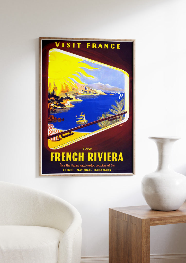 Vintage French Riviera Travel Poster | Retro Style Travel Prints ...
