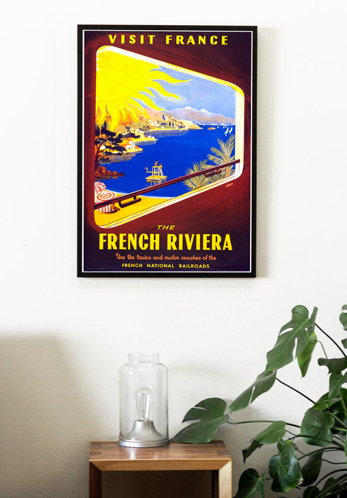 Vintage French Riviera Travel Poster | Retro Style Travel Prints ...