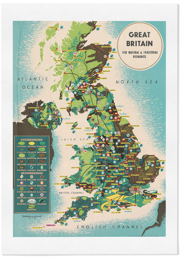 England Map Natural & Industrial Resources