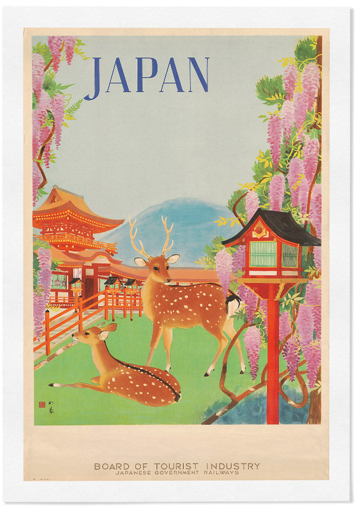 Japanese Travel Poster with Deer