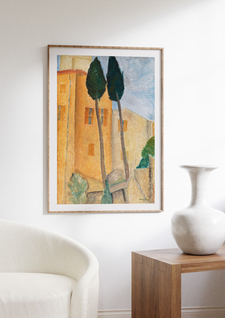 art print of Amedeo Modigliani's Cypresses and Houses at Cagnes