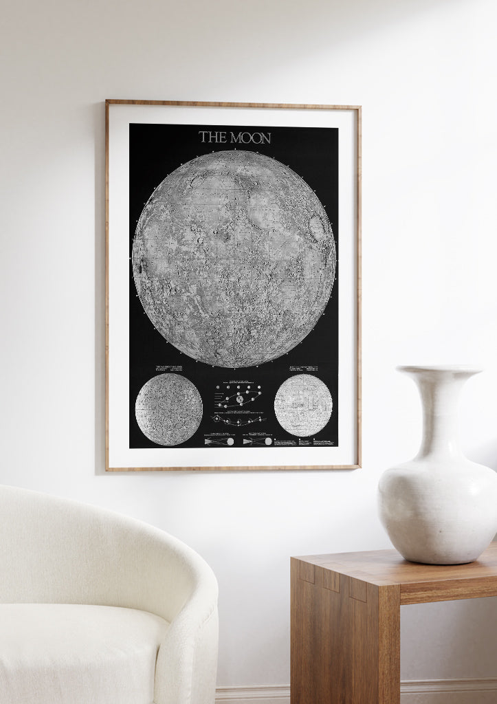 Moon View Process Map Detailed Map of the Moon and Moon Phases Poster | Astrology Wall Art ...