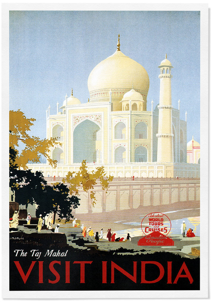Retro Travel Poster of India, Taj Mahal