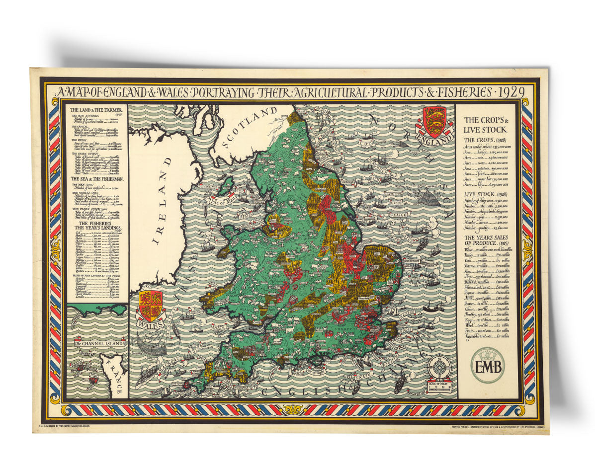 England 'The Crops & Live Stock' Map