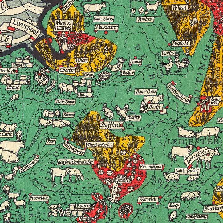 England 'The Crops & Live Stock' Map