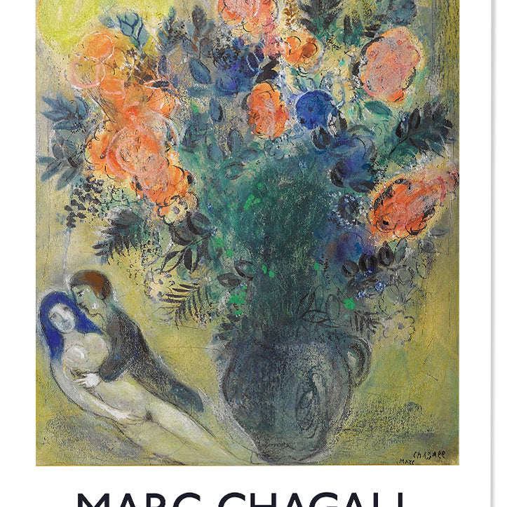 Chagall poster fleurs et couple exhibition poster