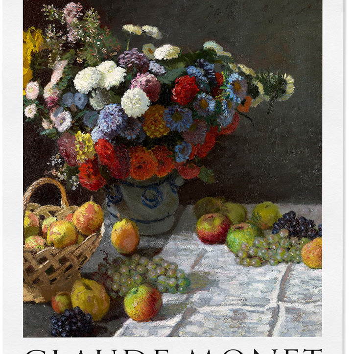 Claude Monet still life painting 'Still Life with Flowers and Fruit' from 1869.