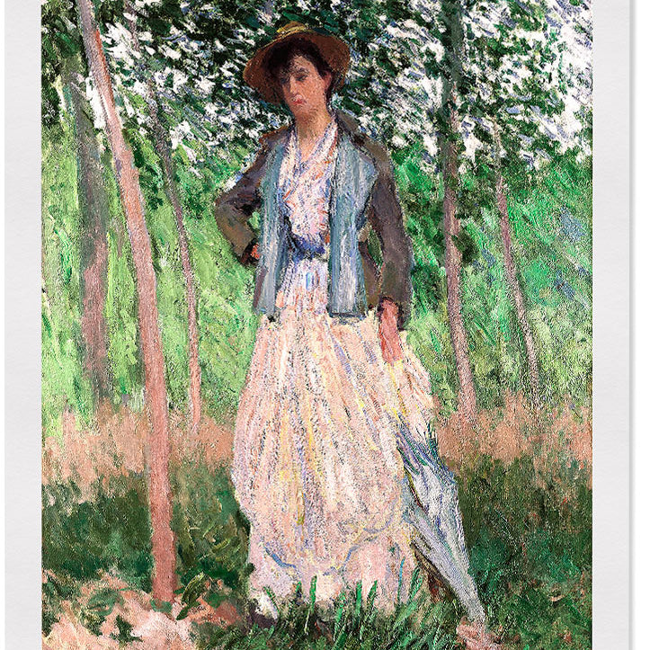 Claude Monet poster, featuring his still life painting 'The Stroller (Suzanne Hoschede)' from 1887.