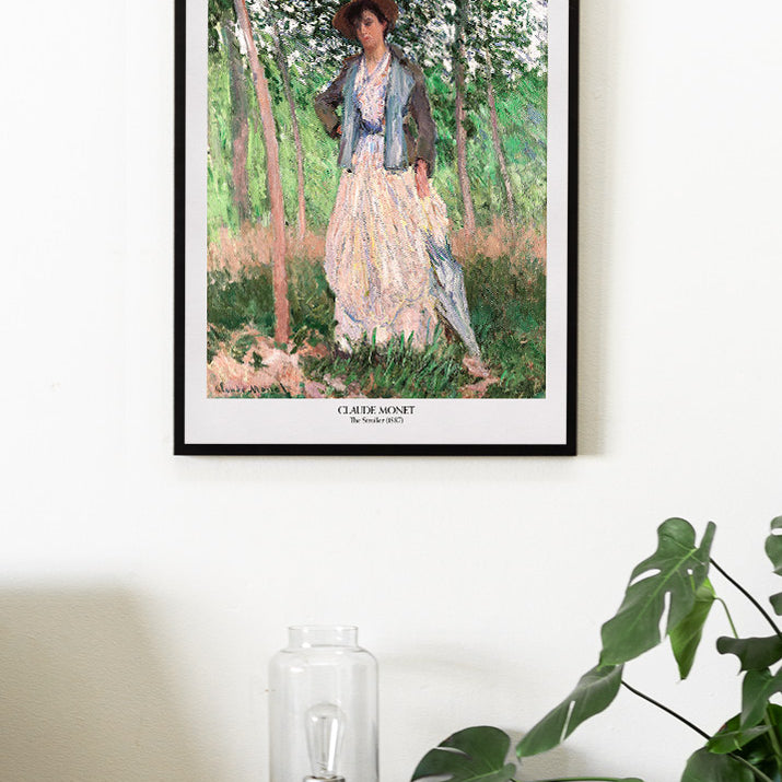 Claude Monet poster, featuring his still life painting 'The Stroller (Suzanne Hoschede)' from 1887.