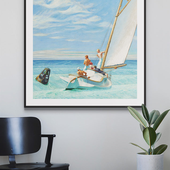 Edward Hopper Ground Swell Mid Century Modern Painting, square poster for home office decor