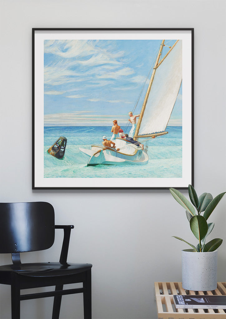 Edward Hopper Ground Swell Mid Century Modern Painting, square poster for home office decor