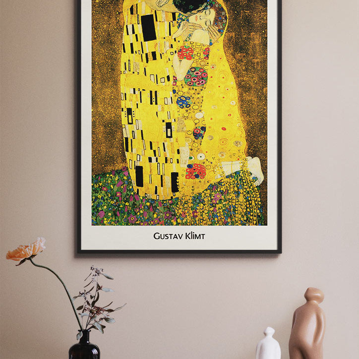 Gustav Klimt poster featuring his artwork 'The Kiss' from 1907.