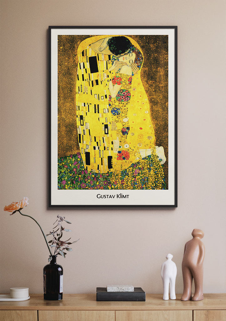 Gustav Klimt poster featuring his artwork 'The Kiss' from 1907.