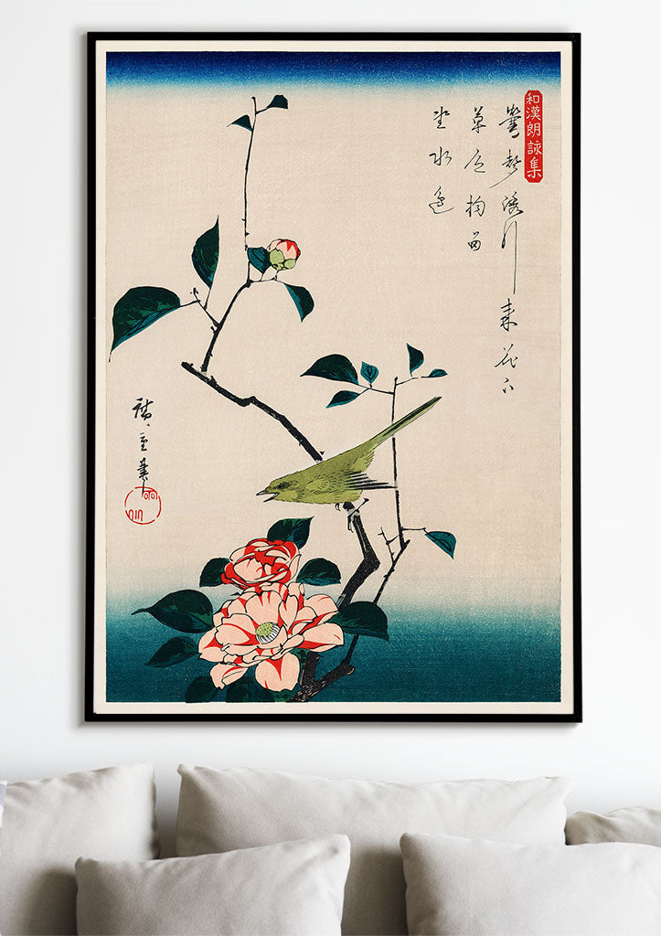 Utagawa Hiroshige Art Print - Camellia and Nightingale