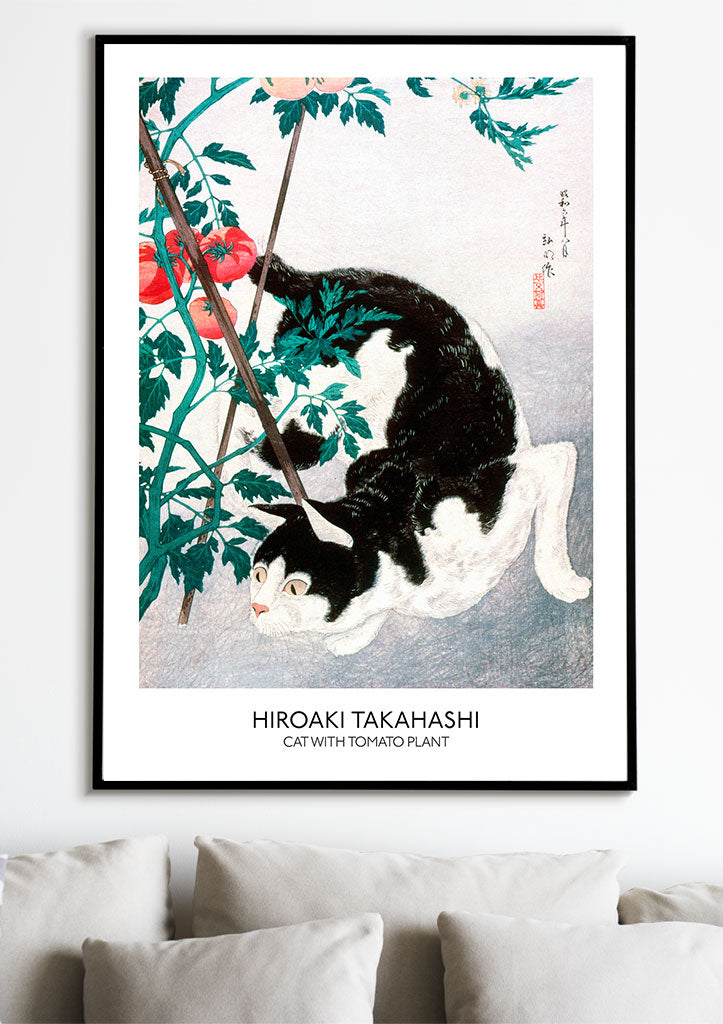 Japanese Art Print - Cat with Tomato Plant