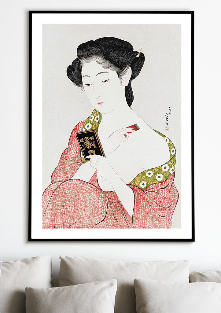 Woman Applying Powder Art Print by Goyō Hashiguchi
