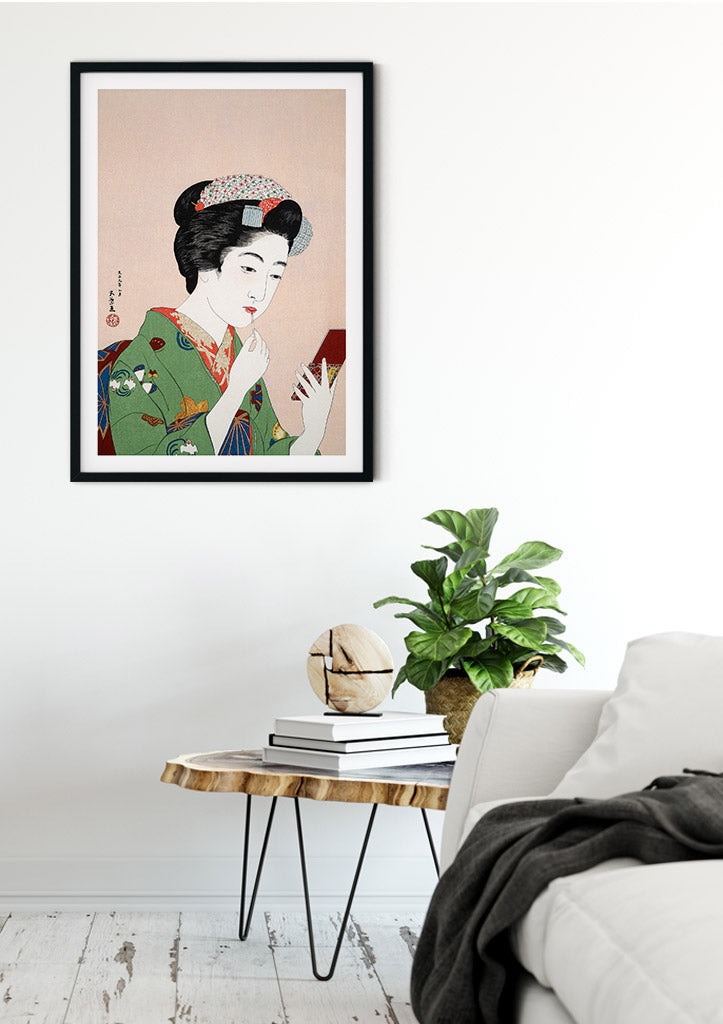 Woman Applying Rouge Art Print by Goyō Hashiguchi