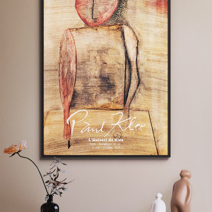 Modern art exhibition poster featuring Paul Klee's artwork, the 'Doctor' from 1930.