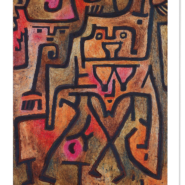 Abstract art exhibition poster featuring Paul Klee's 'Forest Witches' painting. 