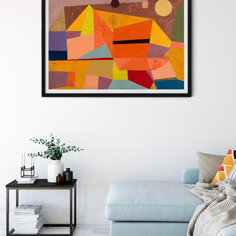 Paul Klee poster featuring his artwork the 'Joyful Mountain Landscape'.