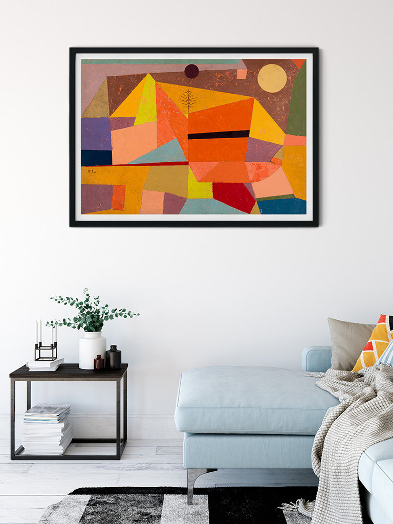 Paul Klee poster featuring his artwork the 'Joyful Mountain Landscape'.