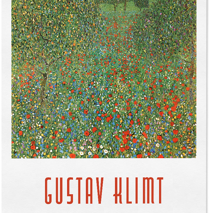 Gustav Klimt poster featuring his artwork 'Mohnfeld' from 1907. 