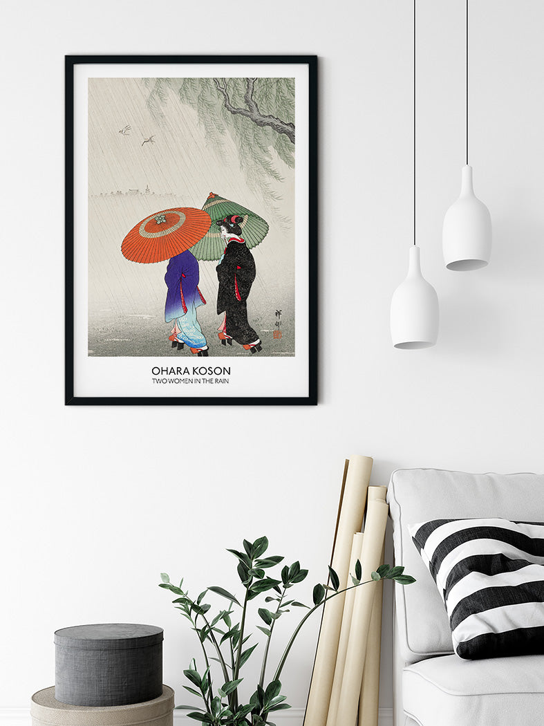 Two Women in the Rain by Ohara Koson Art Print