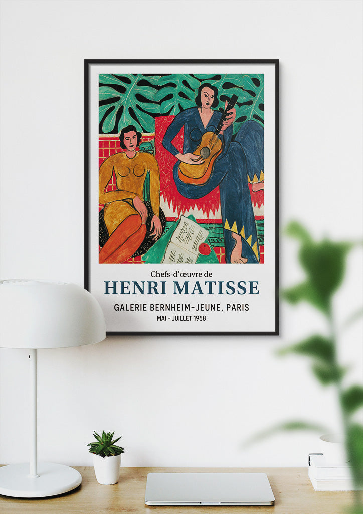 This Henri Matisse exhibition poster showcases his renowned painting, La Musique.