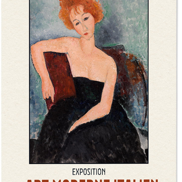 Amedeo Modigliani exhibition posters featuring his painting 'Portrait of the Red-Headed Woman'.