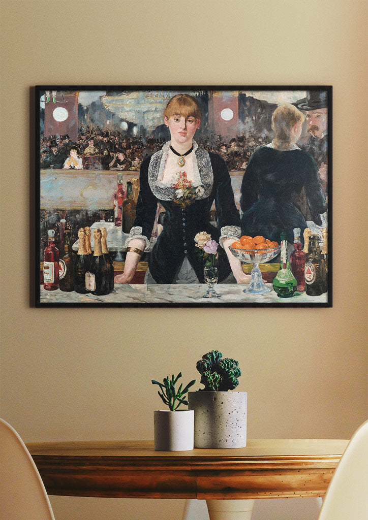 A beautiful art print of Édouard Manet featuring his painting 'A Bar at the Folies-Bergère'.