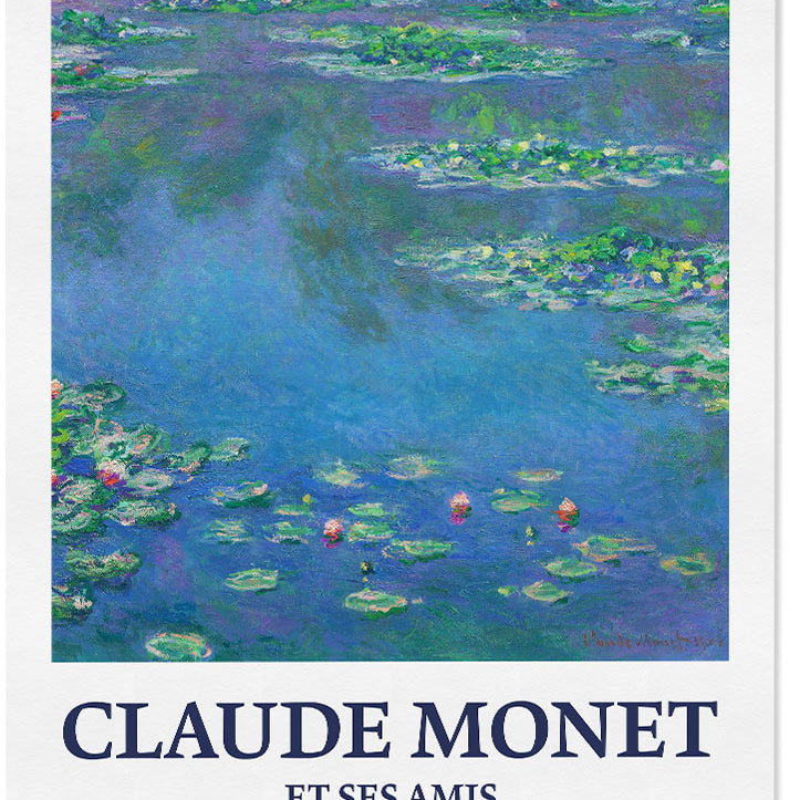 Monet exhibition poster featuring one of his paintings from the 'Water Lilies' series.