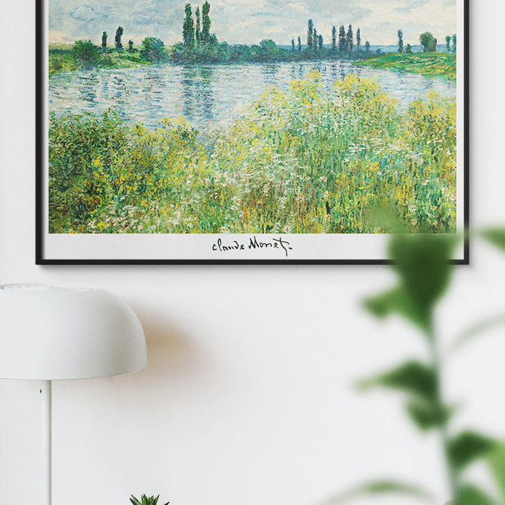 A beautiful Claude Monet art poster featuring his painting 'Banks of Seine, Vetheuil'.