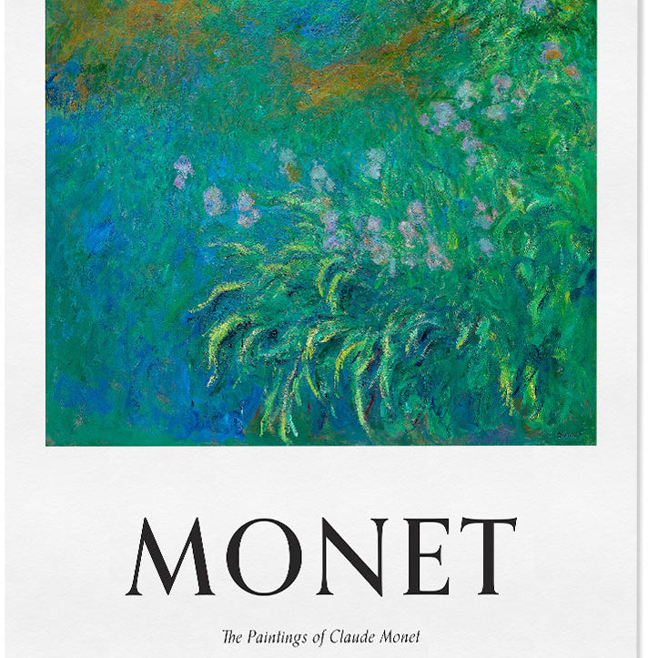 A beautiful Claude Monet art poster featuring his painting 'Irises'.