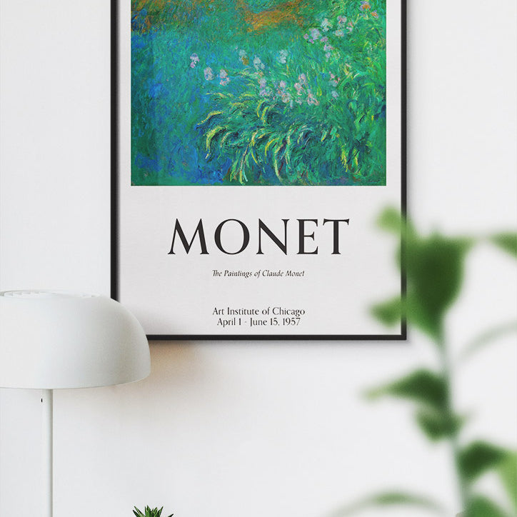 A beautiful Claude Monet art poster featuring his painting 'Irises'.