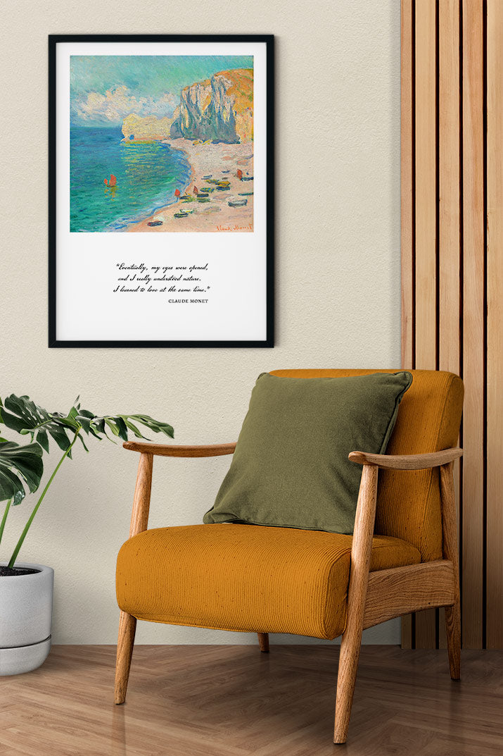 Claude Monet quote poster with his beautiful landscape painting 'Étretat: The Beach and the Falaise d’Amont'.